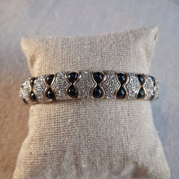 VTG Gold Tone & Black Rhinestone Snake Bracelet - Picture 1 of 9